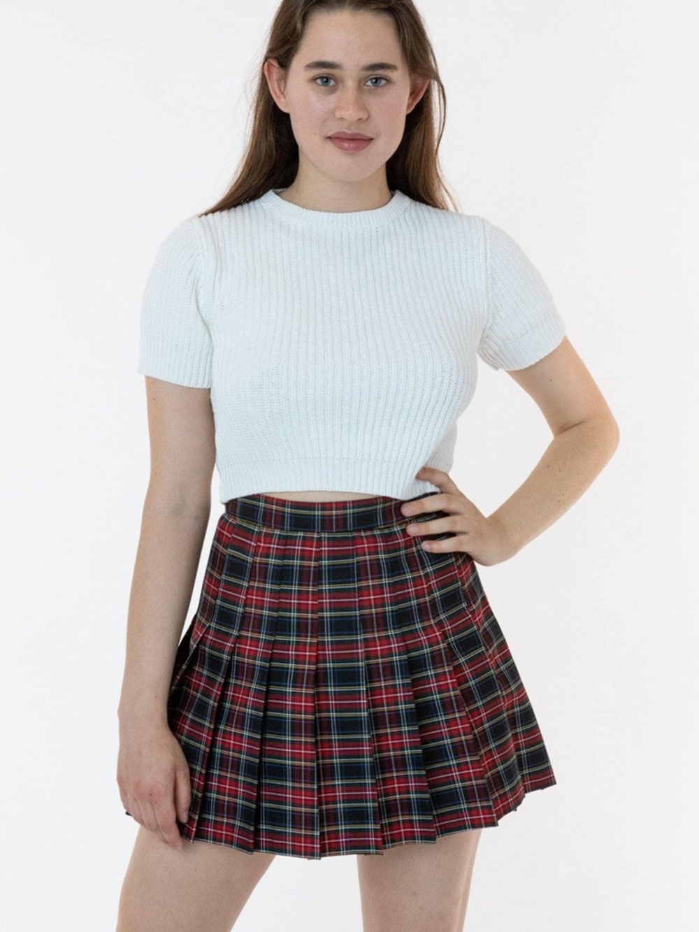 Los Angeles Apparel Red Plaid Pleated Tennis Skirt - Picture 5 of 7